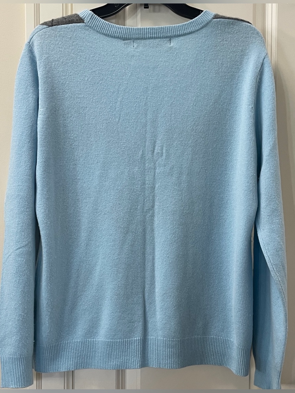 100% Cashmere Argyle Cardigan Blue Grey Cream Preppy - Picture 3 of 5
